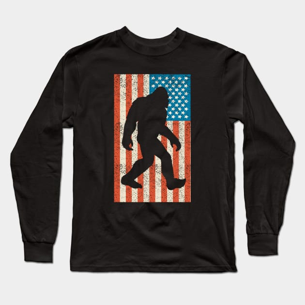 Bigfoot Sasquatch I Believe Tshirt with USA Distressed Flag Long Sleeve T-Shirt by gwmartins